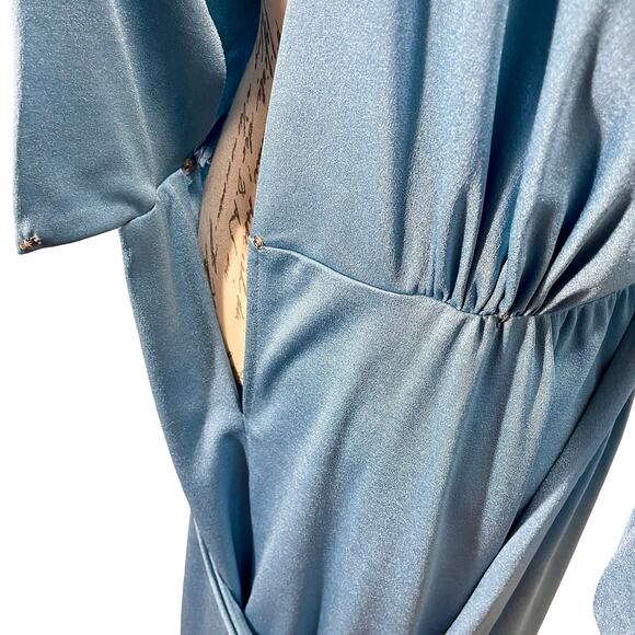 Vintage 80s Women's Retro Claralura Blue Satin Open Back Dress Sz 14 - Picture 7 of 9